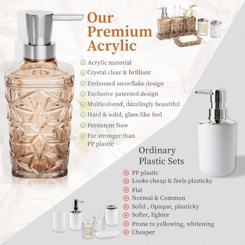 Bathroom Accessory Set, 7 Pcs Brown Bathroom Set, Acrylic Soap Dispenser and Toothbrush Holder Set, Qtip Holder Set, Bathroom Sink Set, Gift for Home Apartment