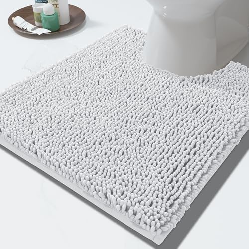 Yimobra Toilet Rugs U Shaped Washable - 24"x20" Non Slip Plush Contour Bath Rugs for Toilet - Super Soft Absorbent Quick Dry Toilet Mats for Bathroom,Silver