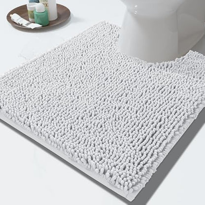 Yimobra Toilet Rugs U Shaped Washable - 24"x20" Non Slip Plush Contour Bath Rugs for Toilet - Super Soft Absorbent Quick Dry Toilet Mats for Bathroom,Silver