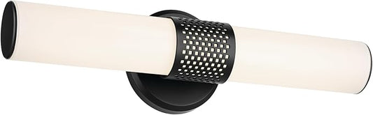 Kichler Sashi 18" LED Small Bath Bar with White Glass in Black, Modern, for Vanity, Fireplace, Buffet, Hallway, Vanity Mirror, (18" W x 5" H), 55191BKLED