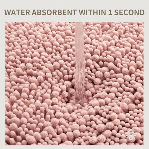 Bathroom Rugs Non Slip Washable 32x20, Extra Thick Soft Chenille Absorbent Bath Mat, High Density Barrier Non Slip Backing, Quick Dry Plush Shaggy Floor Carpet for Tub&Shower, Pink