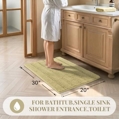 Bcoimo Bath Rug Mat,Beige Chenille High Absorbent Bathroom Shower Tub Mats