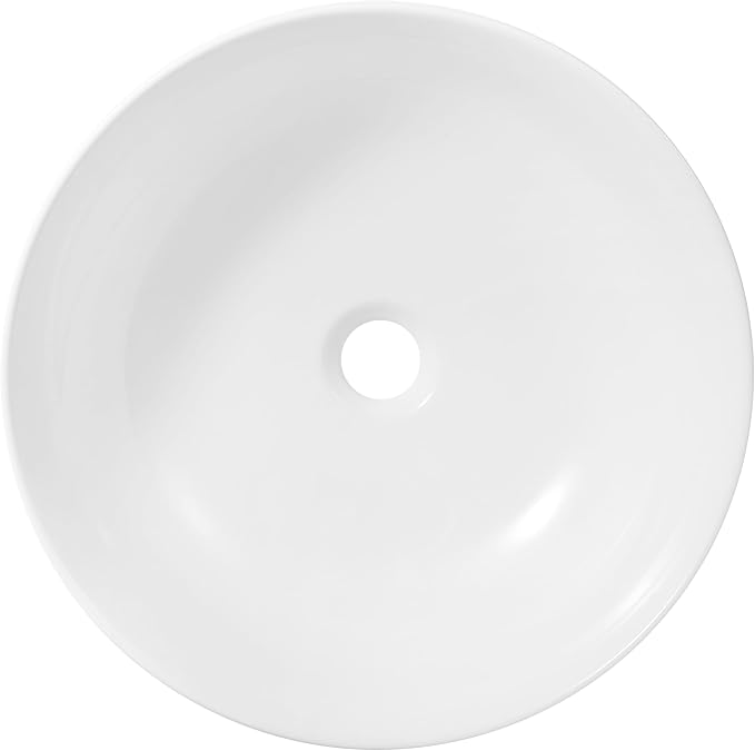 JONATHAN Y Quarry 15.5" Round Ceramic Bathroom Bowl Vessel Sink, White | Glossy Finish, Above Counter Installation, Non-Porous, Stain And Scratch Resistant, 1.75" Drain Hole