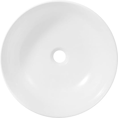 JONATHAN Y Quarry 15.5" Round Ceramic Bathroom Bowl Vessel Sink, White | Glossy Finish, Above Counter Installation, Non-Porous, Stain And Scratch Resistant, 1.75" Drain Hole