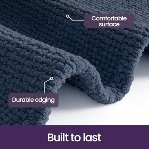 DEXI Chenille Bath Mat 43x24, Soft Absorbent Bathroom Rugs, Navy