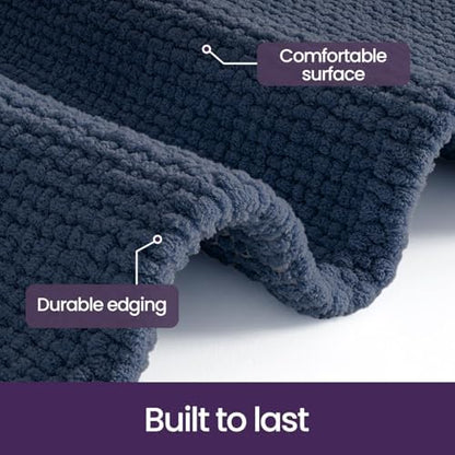 DEXI Chenille Bath Mat 43x24, Soft Absorbent Bathroom Rugs, Navy