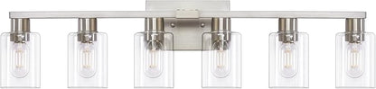 6 Light Bathroom Light Fixtures, Bathroom Vanity Light with Clear Glass, Brushed Nickel Bathroom Lighting Fixtures over Mirror, Large Vanity Lights for Bathroom, Vanity Lights for Mirror, Wall Sconce