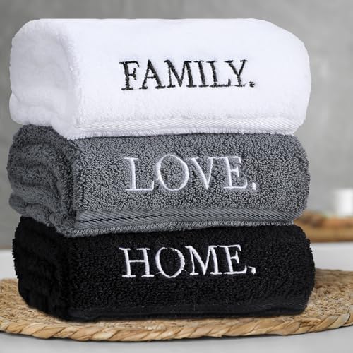 FuWeave 3 Pcs Black and White Hand Towels for Bathroom Home Love Family