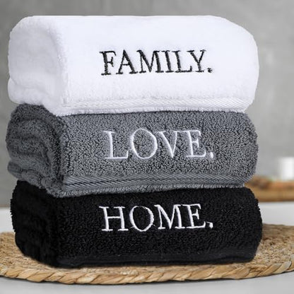 FuWeave 3 Pcs Black and White Hand Towels for Bathroom Home Love Family