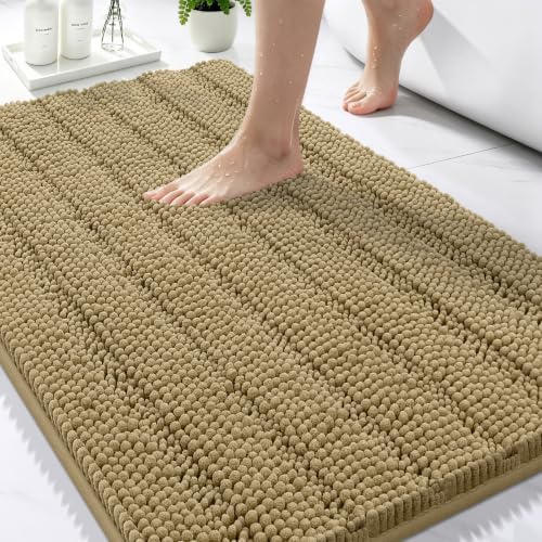 Bcoimo Large Bathroom Rug, Chenille Bath Mat with High Low Pile Design, Soft Absorbent Non Slip Bath Rug, Machine Washable Quick Dry Mat for Shower, Tub, Sink and Vanity