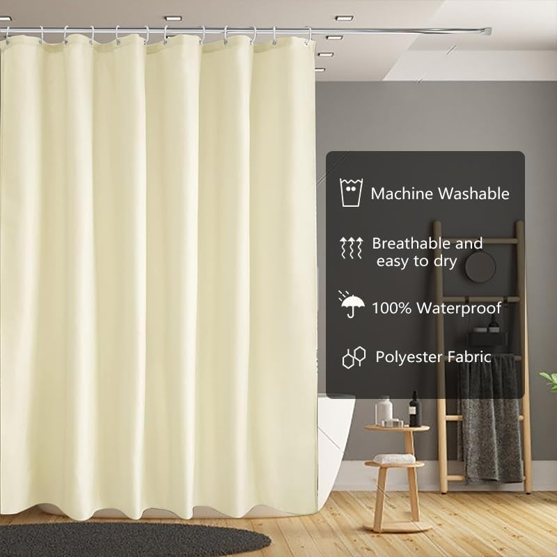 LLSCL Beige Fabric Shower Curtain Liner with Bottom Counterweight, Waterproof Hotel Quality, 72 x 72 Machine Washable