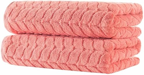 BAGNO MILANO Turkish Cotton Bath Towels, Hand Towels - Soft Plush Jacquard Collection Luxury Towels Set (Coral Red, Bath Towel Set of 2)