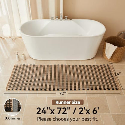Triohero Waffle Runner Rug Bathroom, Long Boho Bath Mat 24x72 Khaki & Black