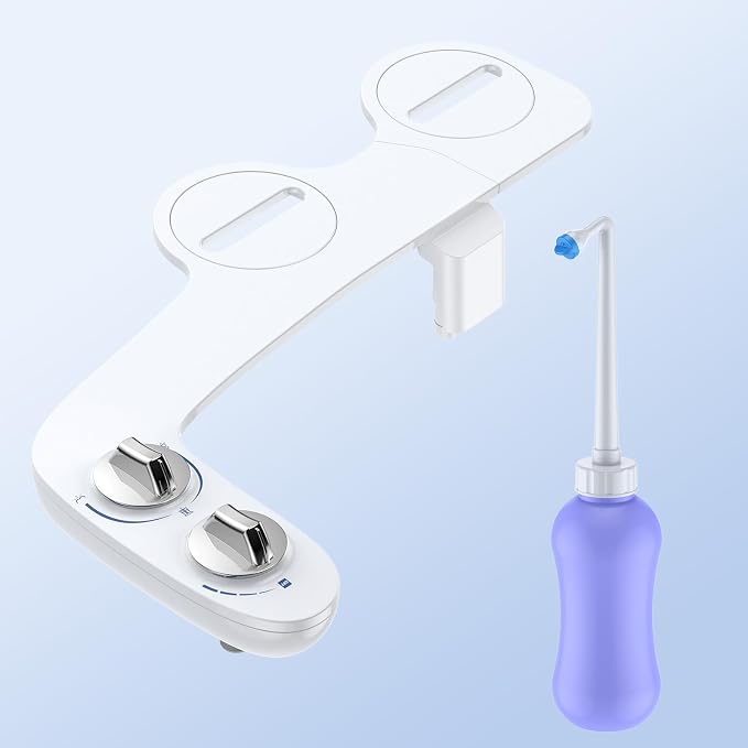 Bidet Attachment for Toilet, Non-Electric Self-Cleaning Dual Nozzle Toilet Bidet, Cold Water Sprayer with Adjustable Pressure, Portable Bidet Bottle for Women, Elderly, Postpartum Care, Hygiene