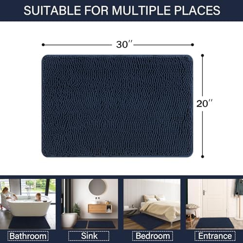 LOCHAS Luxury Bathroom Rug Shaggy Bath Mat 20 x 32 Inch, Navy