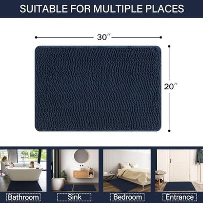 LOCHAS Luxury Bathroom Rug Shaggy Bath Mat 20 x 32 Inch, Navy