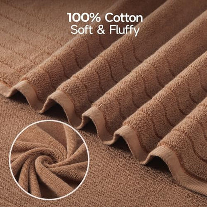 REDKISS Luxury Bath Towels Set of 4, 35x70 in, Highly Absorbent & Quick Dry, Super Soft Extra Large Premium Thick Cotton Brown Bath Sheets for Shower, Hotel, Bathroom, Spa