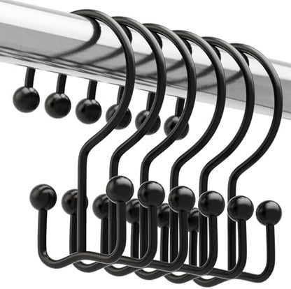 Titanker Shower Curtain Hooks Rings, Rust Resistant Metal Minimalist Simple Double Glide Shower Hooks Rings for Bathroom Shower Rods Curtains, Set of 12 Hooks - Black