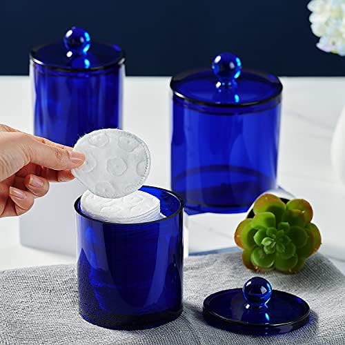 SheeChung 6 Pack Qtip Holder, Blue Acrylic Apothecary Jars for Bathroom