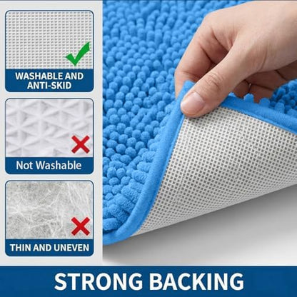 Bathroom Rugs Sets 2 Piece,Super Absorbent Chenille Bath Mats and U-Shaped Toilet Rug,Strong PVC Non Slip Backing,Microfiber Washable Dry Quickly Bath Mats for Bathroom(20"x32"+20"x20"U, Calm Blue)