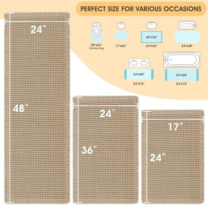 IM HOME Waffle Bath Mat Set 3 Piece Beige,Woven Modern Bath Rug Mats, Absorbent Non Slip Bath Floor Mat, Soft Washable Boho Bath Rugs with Tassels for Bathroom, Bedroom, Kitchen,Tub