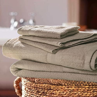 BOUTIQUO 8 Piece Towel Set 100% Ring Spun Cotton, 2 Bath Towels 27X54, 2 Hand Towels 16X28 and 4 Washcloths 13X13 - Ultra Soft Highly Absorbent Machine Washable Hotel Spa Quality - Tan