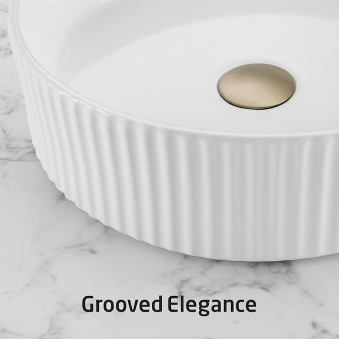 KES Bathroom Vessel Sink, 16 Inch Small Vessel Sink for Bathroom, Round Bowl Sink White Above Counter, RV Sink, Countertop Modern Sinks for Cabinet Lavatory Vanity Porcelain Ceramic, BVSC129