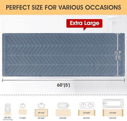 IM HOME Extra Large Waffle Bath Mat, Boho Bathroom Rugs Absorbent Non Slip, Ultra Soft Bathroom Mat, Machine Washable Knit Bath Rugs with Herringbones for Bathroom,Bedroom, Kitchen, Tub, 5'x2', Blue