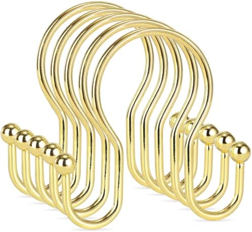 Goowin Shower Curtain Hooks, 12 Pcs Shower Curtain Rings, Stainless Steel Shower Curtain Hangers, Gold Shower Curtain Hooks Rings Rust Proof, Minimalist Shower Hooks for Shower Curtain, Gold