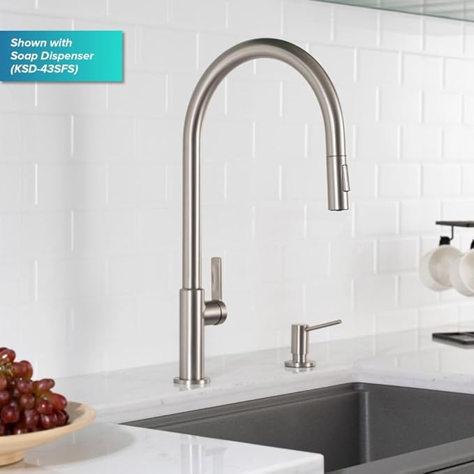 KRAUS Oletto High-Arc Tall Single Handle Pull-Down Kitchen Faucet in Spot Free Stainless Steel, Height 20 3/8 inch, KPF-2821SFS