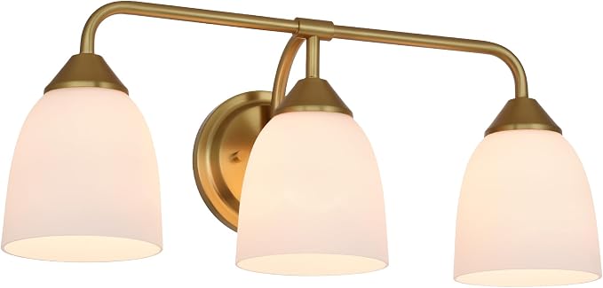 Gold 3-Light Traditional Bathroom Vanity Light Fixtures Over Mirror, Modern Vanity Lights for Living Room, Standard E26 Base, Aged Brass