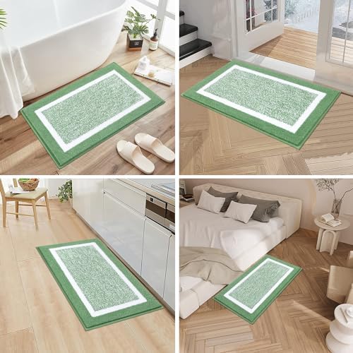 Pauwer 3 Piece Bathroom Rug Set, Non Slip Washable Bath Mat, Green