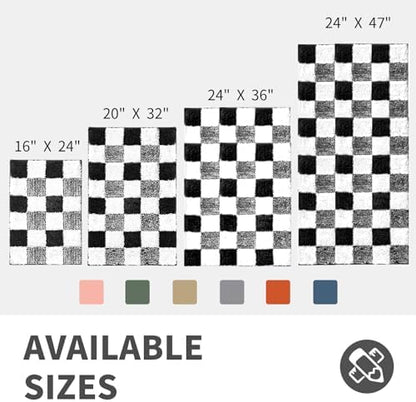 CozeCube Jet Black Checkered Bath Mat 47"x24" Non Slip Washable Rug