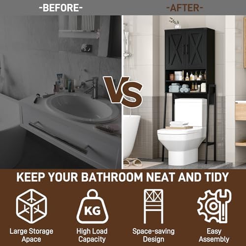 Vabches Metal Frame Over The Toilet Storage Cabinet, Black
