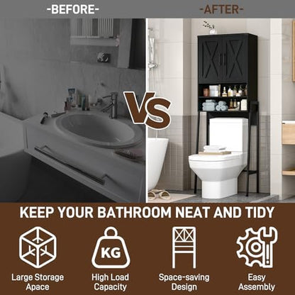 Vabches Metal Frame Over The Toilet Storage Cabinet, Black