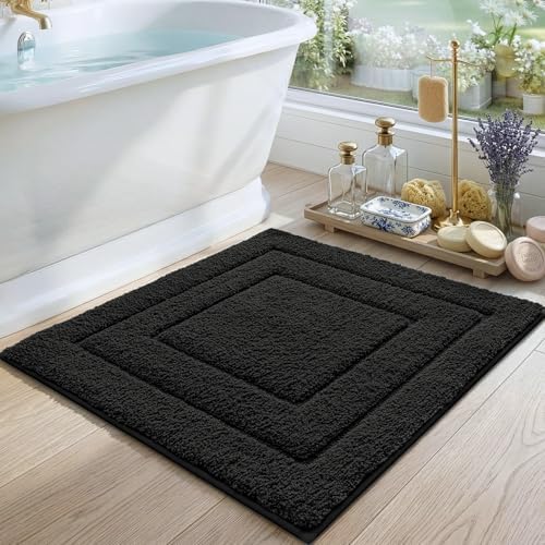 DEXI Square Bathroom Rug 32x32, Non-Slip and Absorbent Bath Mat, Black
