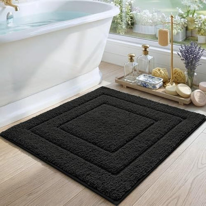 DEXI Square Bathroom Rug 32x32, Non-Slip and Absorbent Bath Mat, Black