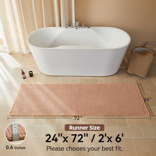 Triohero Waffle Runner Rug Bathroom, Long Boho Bath Mat, 24x72 Light Peachy