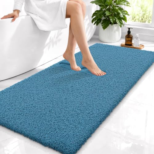OLANLY Microfiber Bathroom Runner Rugs 47x24, Soft Bath Mat, Peacock Blue