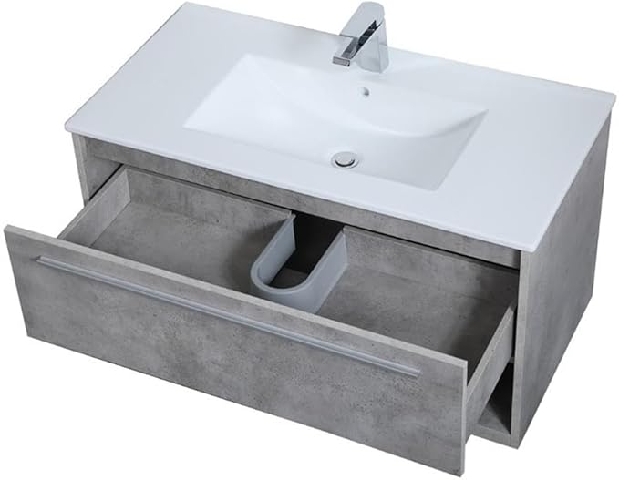 36 Inch Single Bathroom Floating Vanity in Concrete Grey, 714554