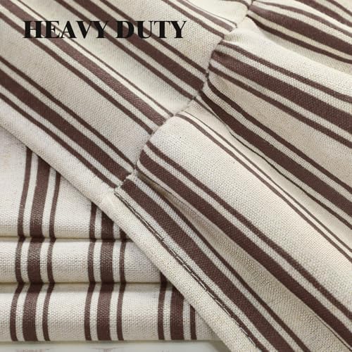 Farmhouse Shower Curtain Ruffle Linen Cream-Brown Stripe 72"W x 90"L