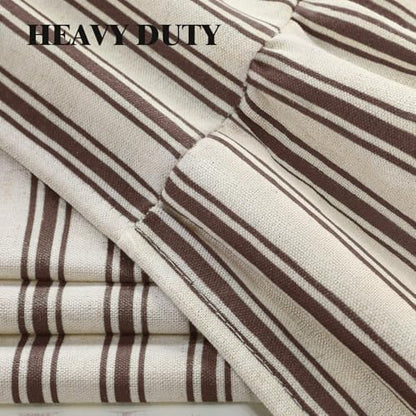 Farmhouse Shower Curtain Ruffle Linen Cream-Brown Stripe 72"W x 90"L