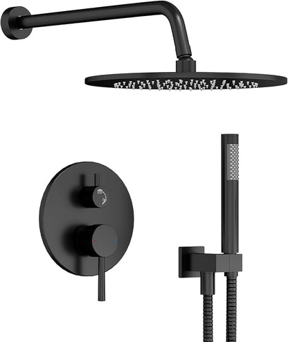 Gabrylly Shower System, 10" Wall Mounted Shower Faucet Set, Matte Black | Rain Shower Head with Handheld Spray Combo, All Metal Rainfall Shower Head Complete Set Shower Mixer Valve for Bathroom