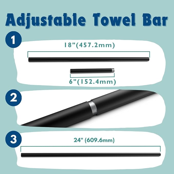 LAKETON Collection, 5-Piece Bathroom Hardware Accessories Set, Towel Ring, Adjustable Expandable Towel Bar, Two Towel and Robe Hook, Toilet Paper Holder, Wall Mounted, Matte Black