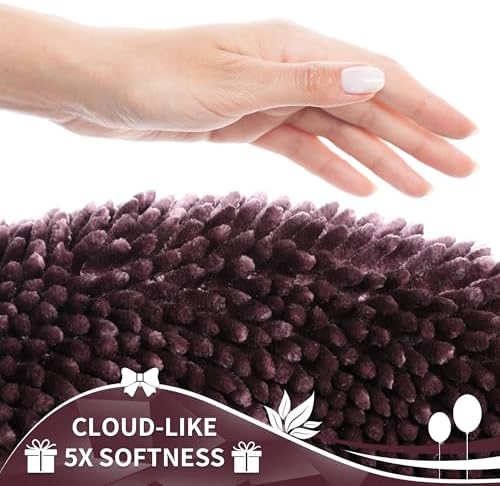 Yimobra Toilet Rugs U Shaped Washable, Extra Thick Soft Absorbent Chenille Contour Bathroom Rugs for Toilet 24x20 Inch, Quick Dry Non Slip Toilet Mat for Bath Floor, Purple Grey