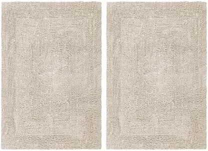 COTTON CRAFT 2 Pack Reversible Bath Mat - Soft Plush Bath Rug -17x24- Linen