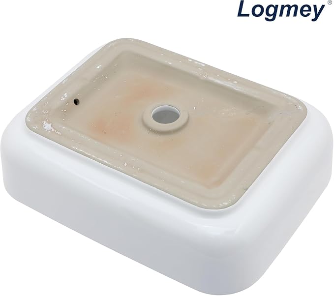 Logmey 19 Inch Bathroom Sink 19x15 Bathrooom Sinks White Vessel Sink Porcelain Ceramic Modern Rectangular Countertop Vanity Sink Art Basin