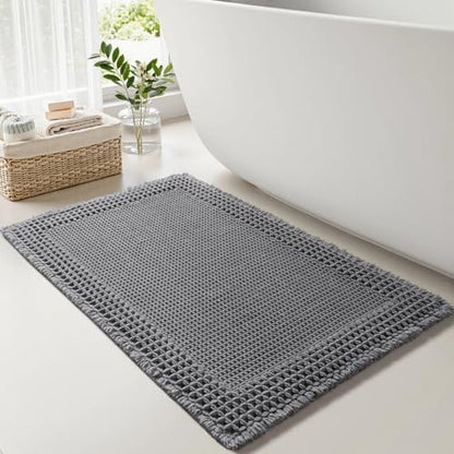 RESARE Waffle Bath Mat for Bathroom, Non Slip Bathroom Rugs 24x36 Dark Grey