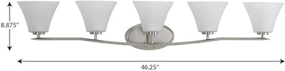 Progress Lighting P2016-09 Bravo 5-Lt. Bath and Vanity Fixture with Etched glass shades,Brushed Nickel