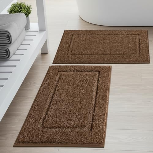 SHACOS Soft Microfiber Dark Brown Bathroom Rugs Sets 2 Pieces 32x20 inch
